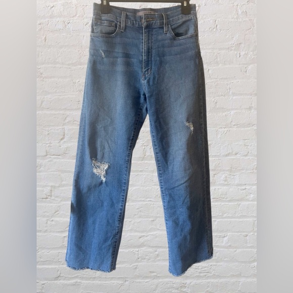 Joe's Jeans High Rise Wide Leg Raw Hem Blue Denim Distressed Belenos Wash Sz 26 - Picture 2 of 8